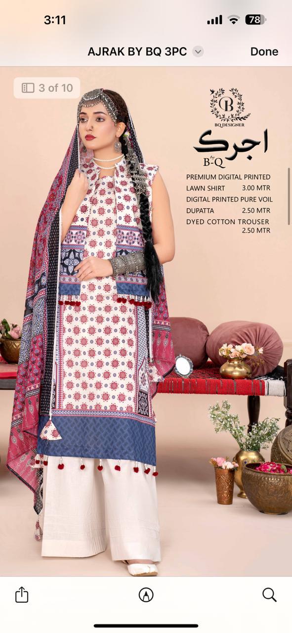 Lawn 3 pcs by ajrak bq