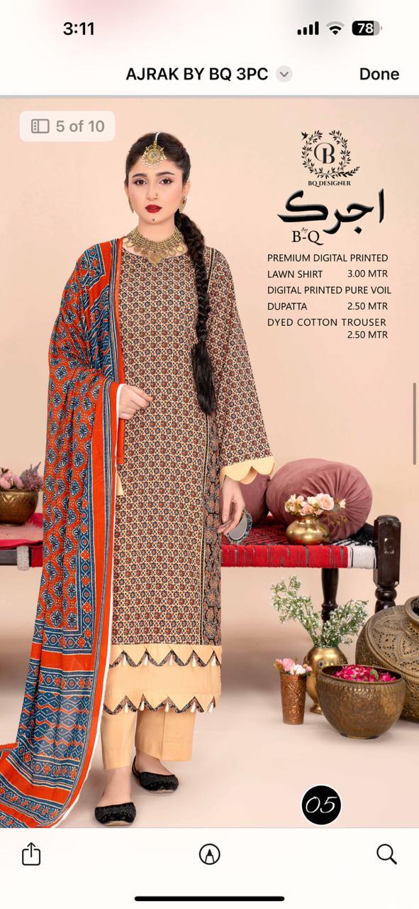 Lawn 3 pcs by ajrak bq