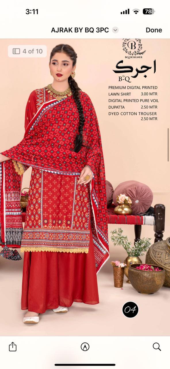 Lawn 3 pcs by ajrak bq
