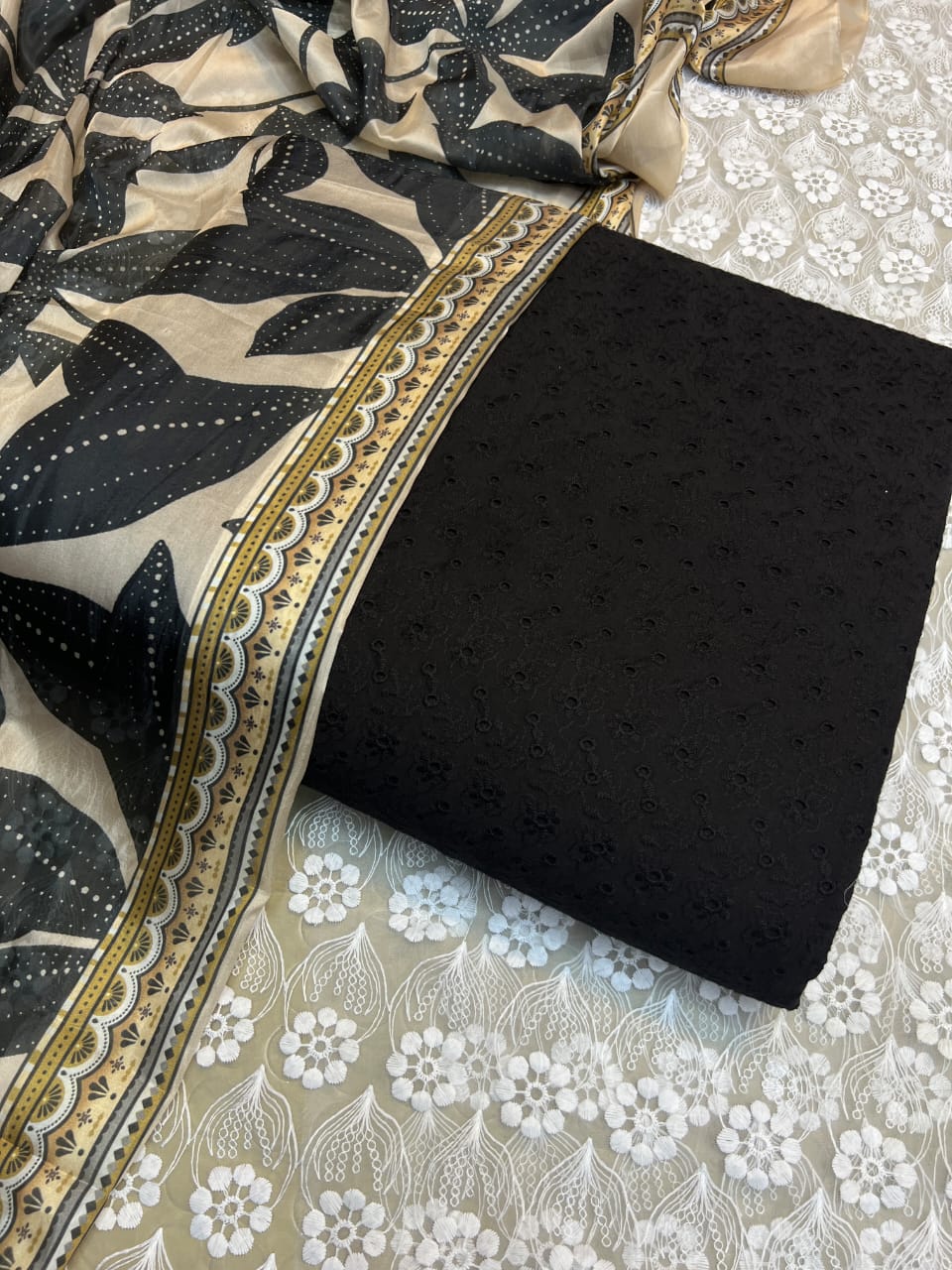 Chickenkari cutwork dresses with medium silk duppata limited stock