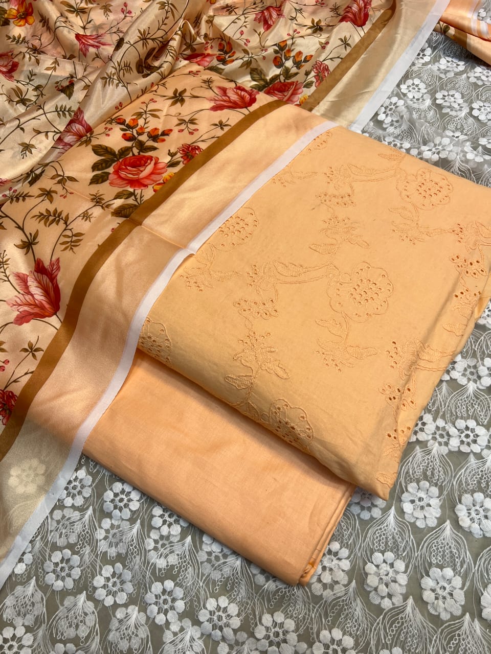 Chickenkari cutwork dresses with medium silk duppata limited stock