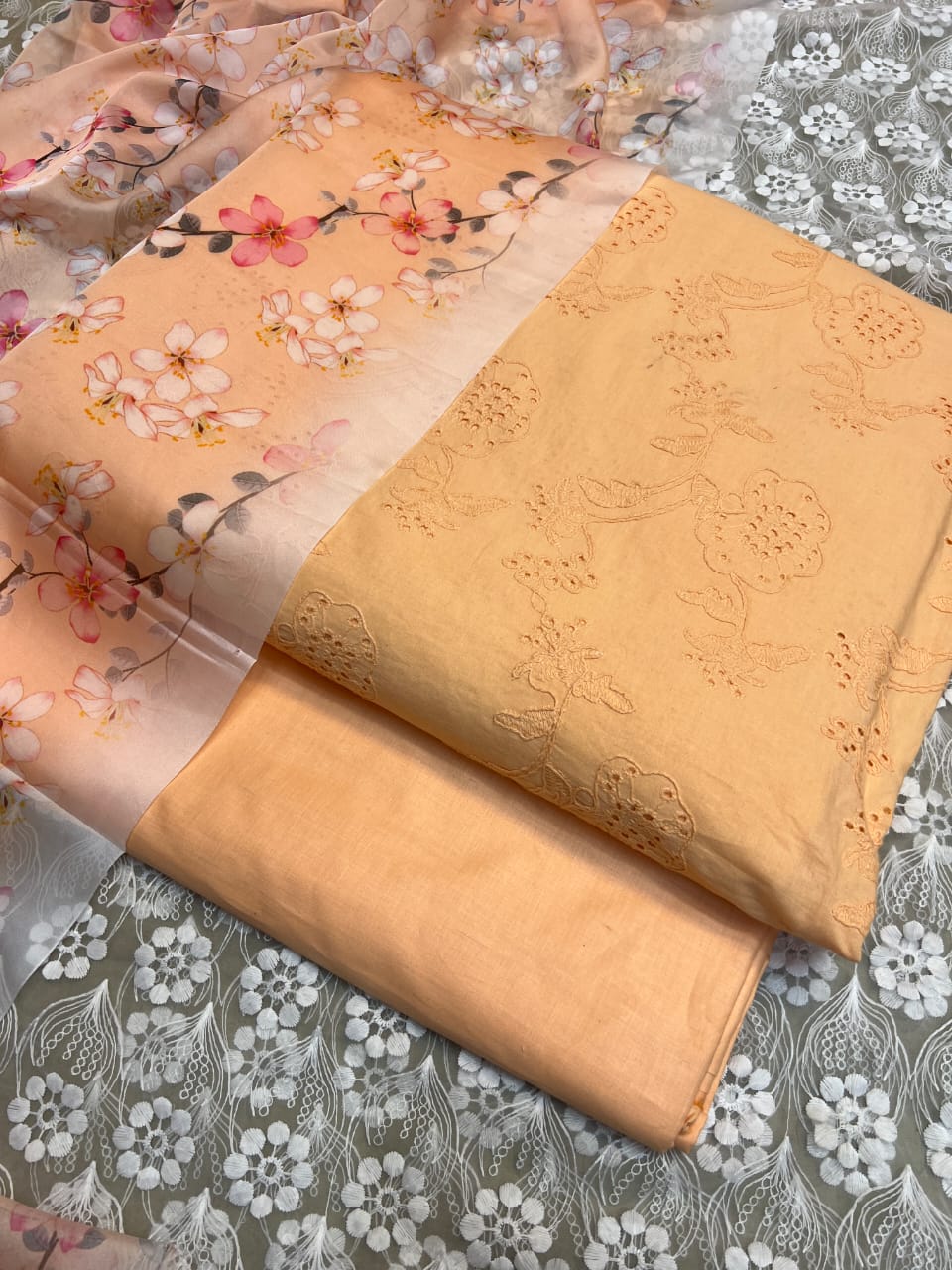 Chickenkari cutwork dresses with medium silk duppata limited stock