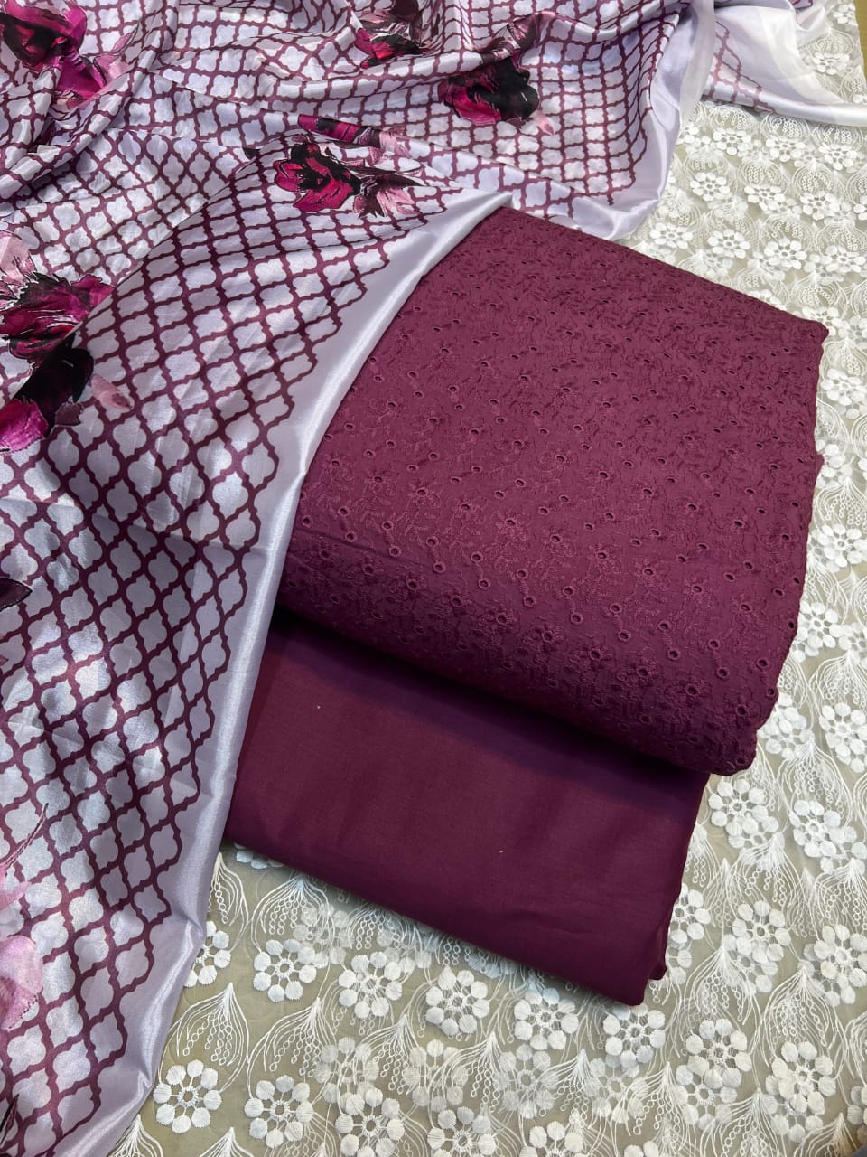 Chickenkari cutwork dresses with medium silk duppata limited stock