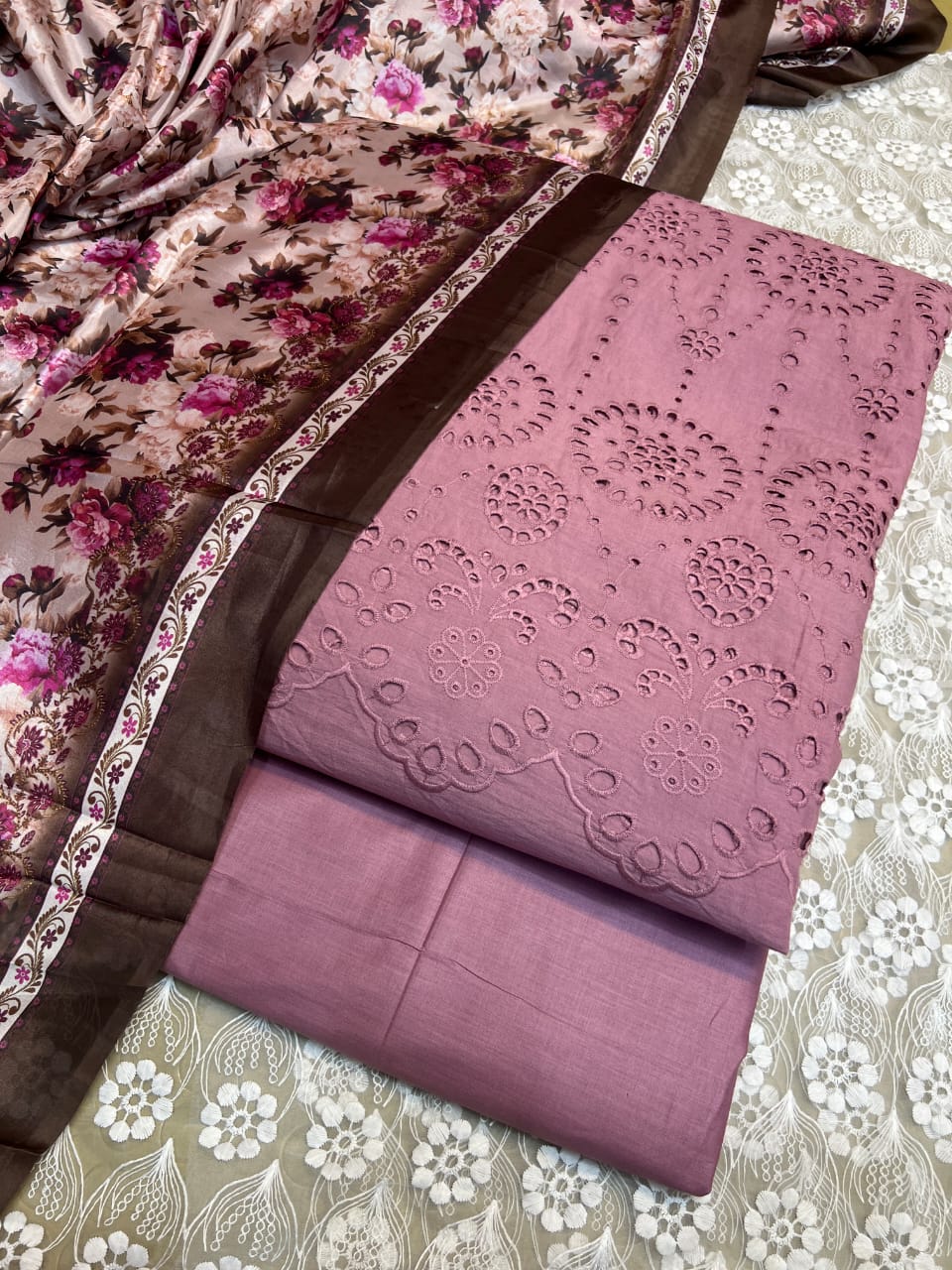 Chickenkari cutwork dresses with medium silk duppata limited stock