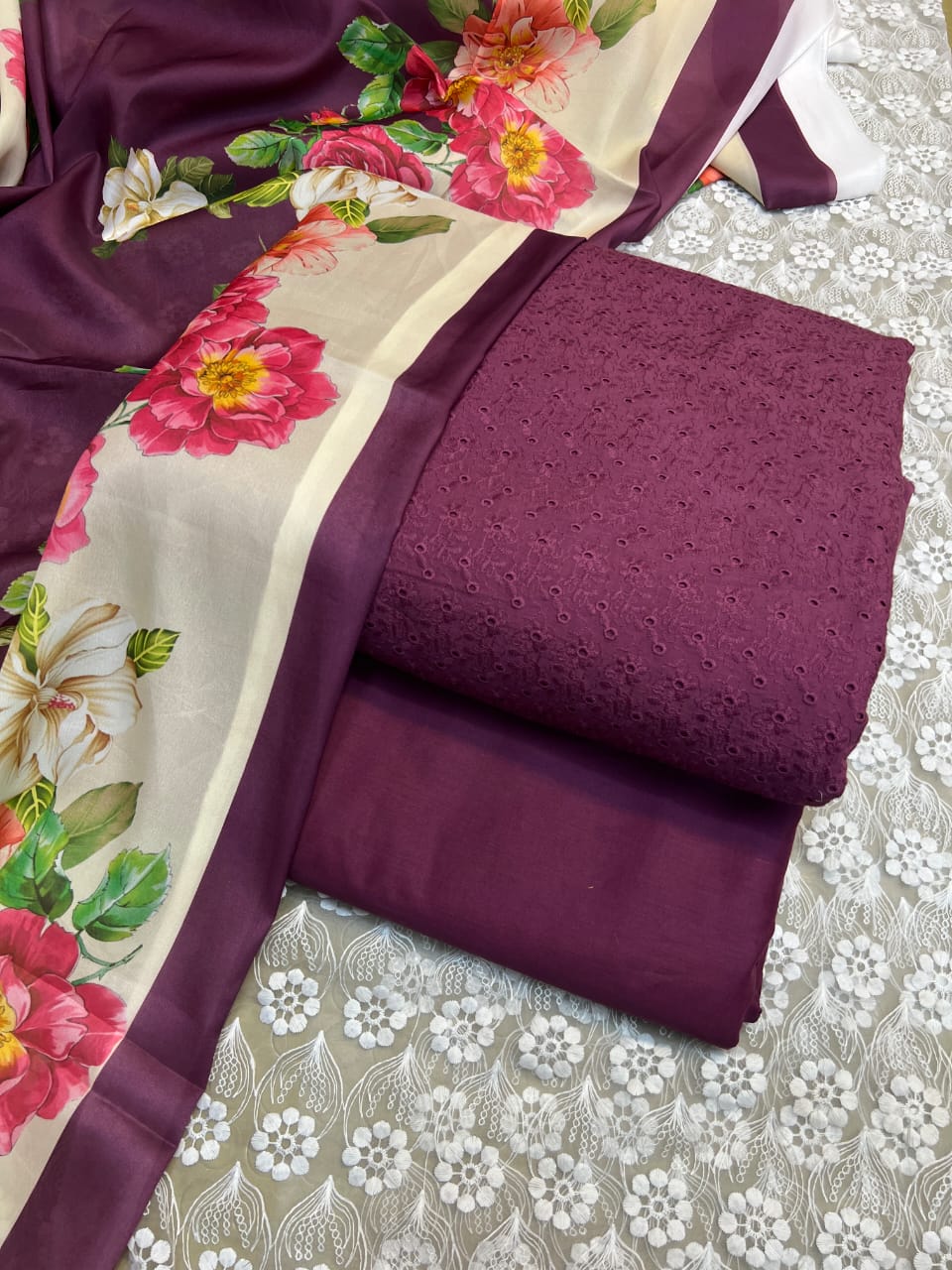 Chickenkari cutwork dresses with medium silk duppata limited stock