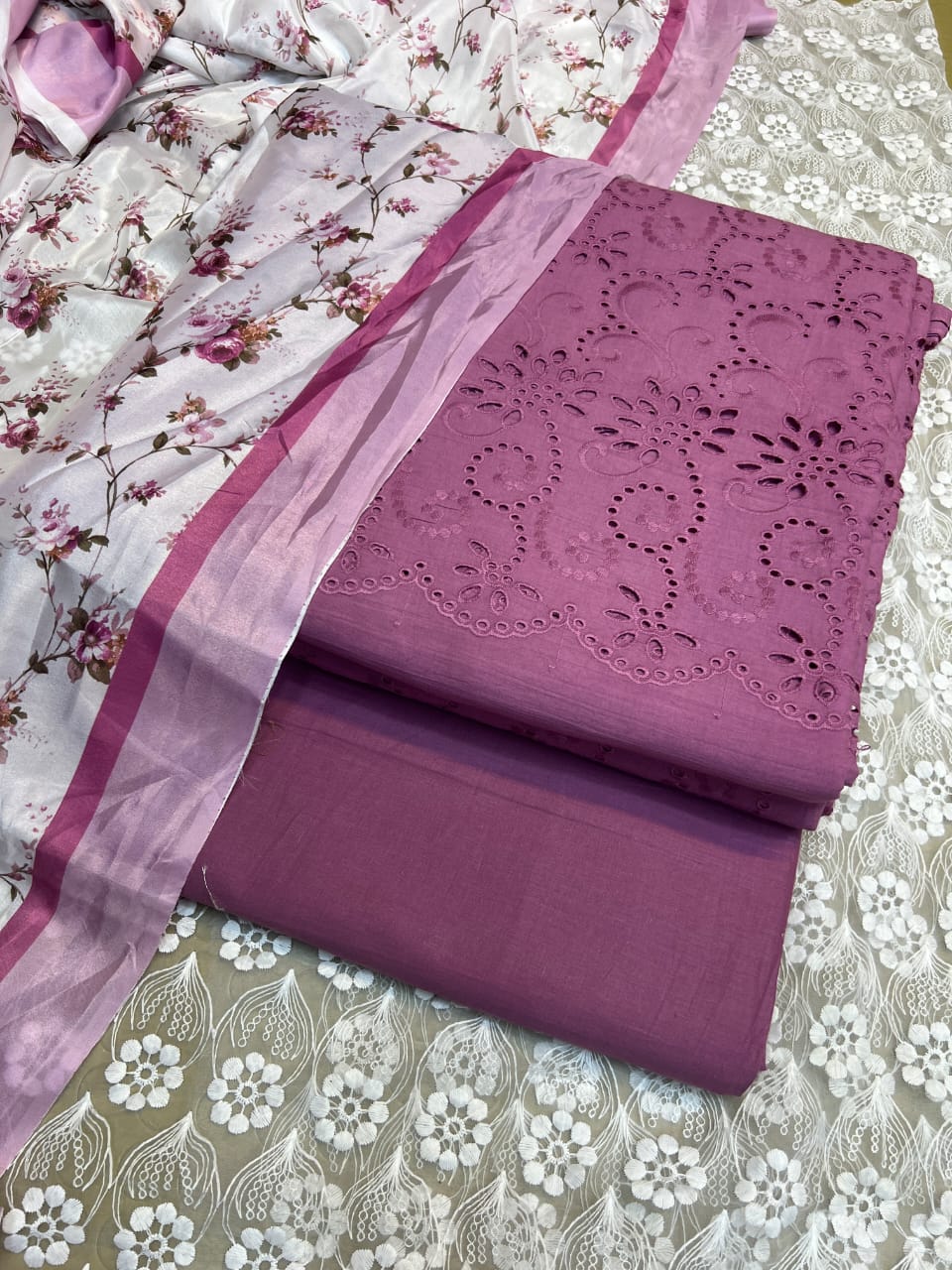 Chickenkari cutwork dresses with medium silk duppata limited stock