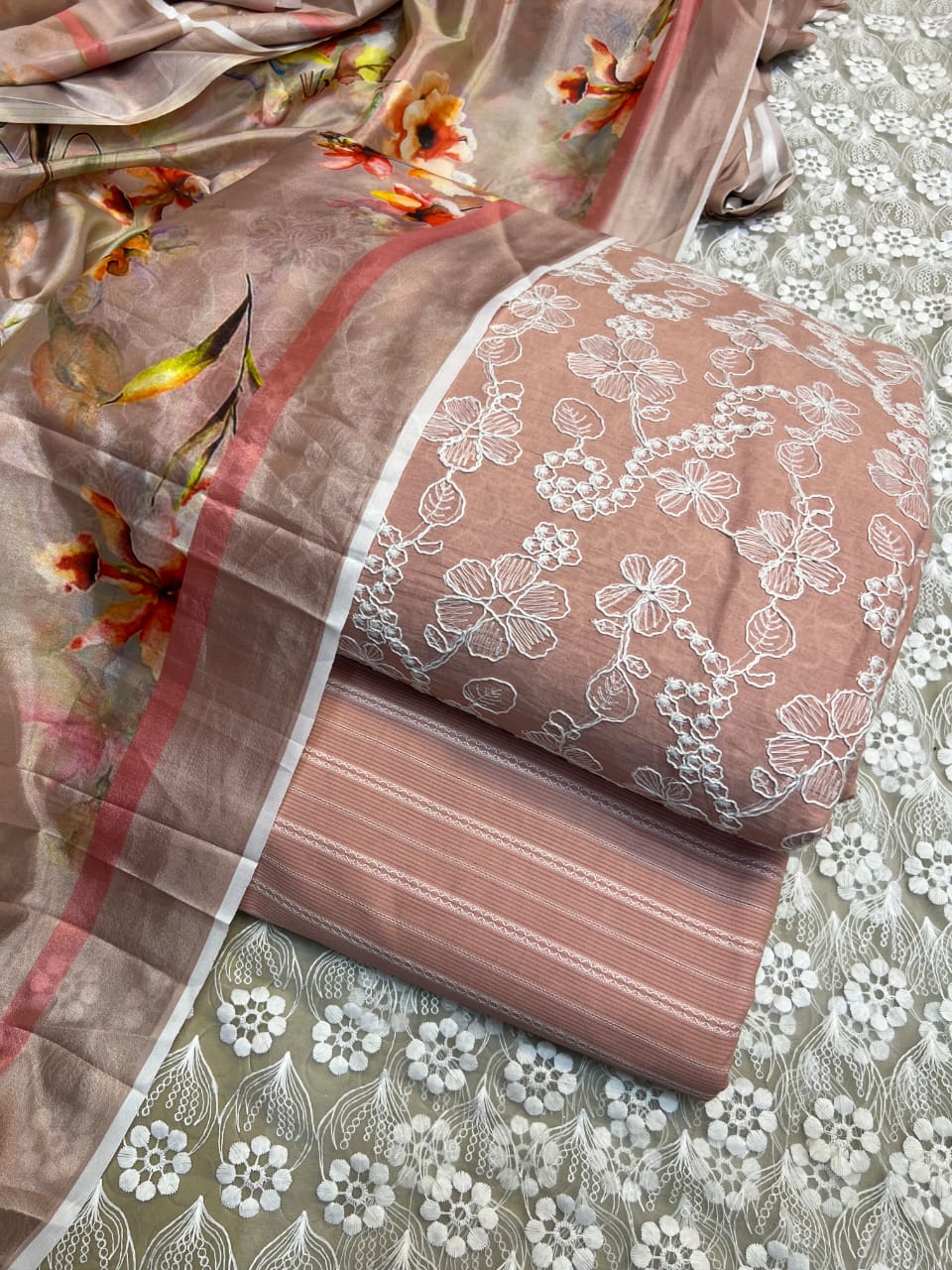 Chickenkari cutwork dresses with medium silk duppata limited stock