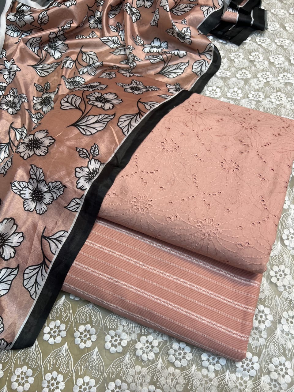 Chickenkari cutwork dresses with medium silk duppata limited stock