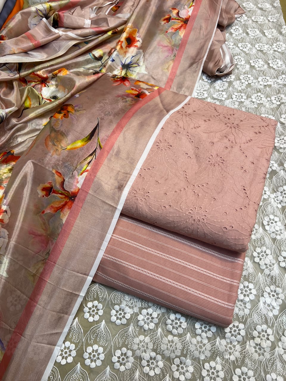 Chickenkari cutwork dresses with medium silk duppata limited stock