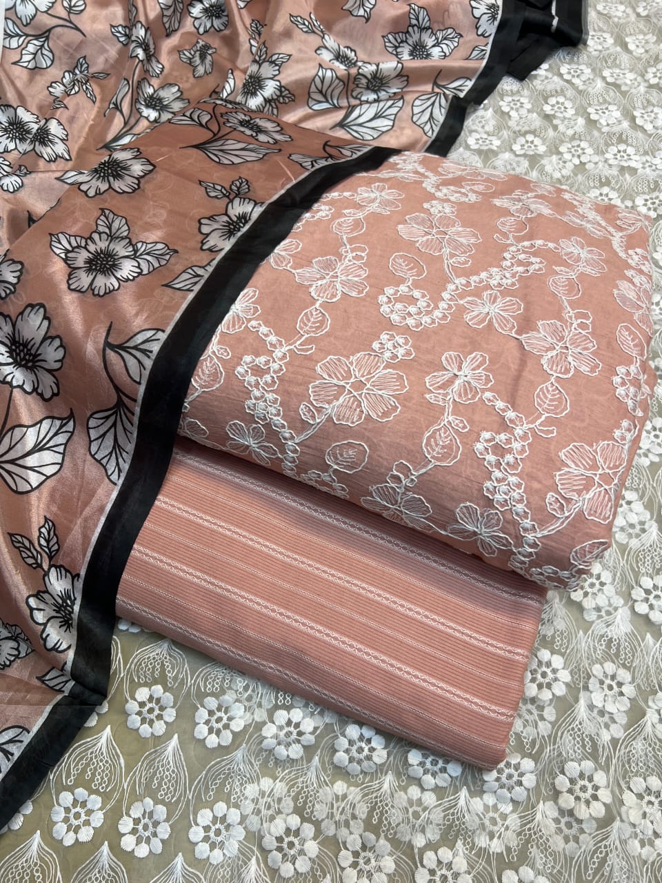 Chickenkari cutwork dresses with medium silk duppata limited stock