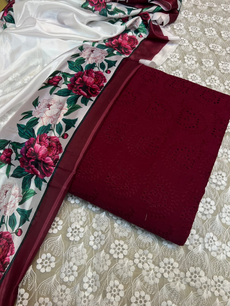 Chickenkari cutwork dresses with medium silk duppata limited stock