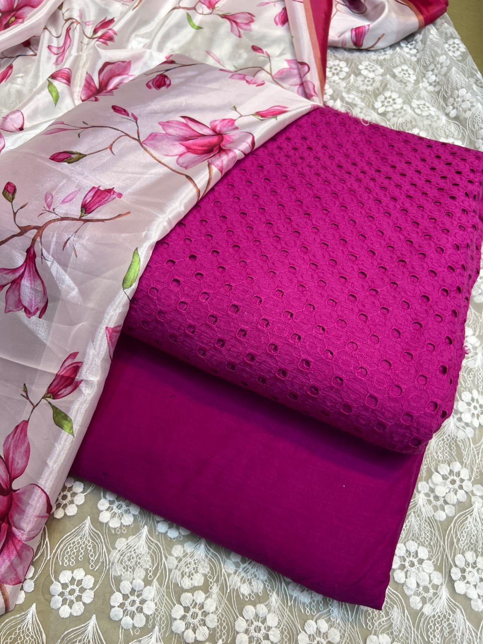 Chickenkari cutwork dresses with medium silk duppata limited stock