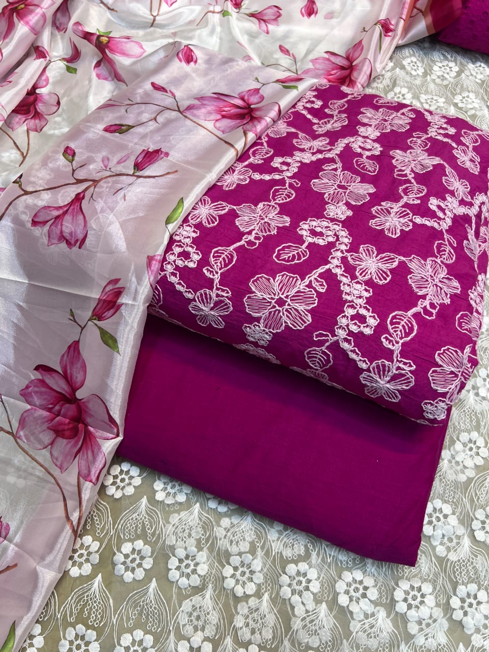 Chickenkari cutwork dresses with medium silk duppata limited stock