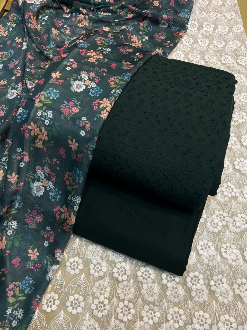 Chickenkari cutwork dresses with medium silk duppata limited stock