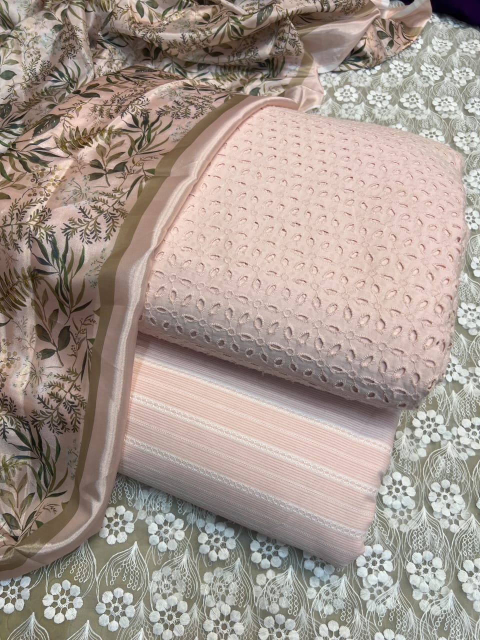 Chickenkari cutwork dresses with medium silk duppata limited stock