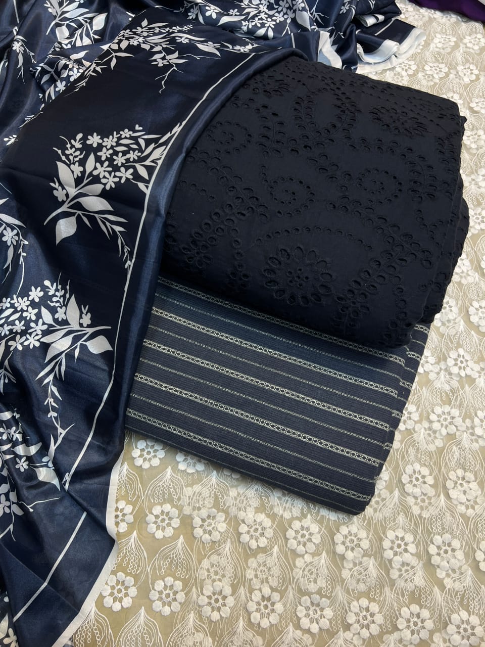 Chickenkari cutwork dresses with medium silk duppata limited stock