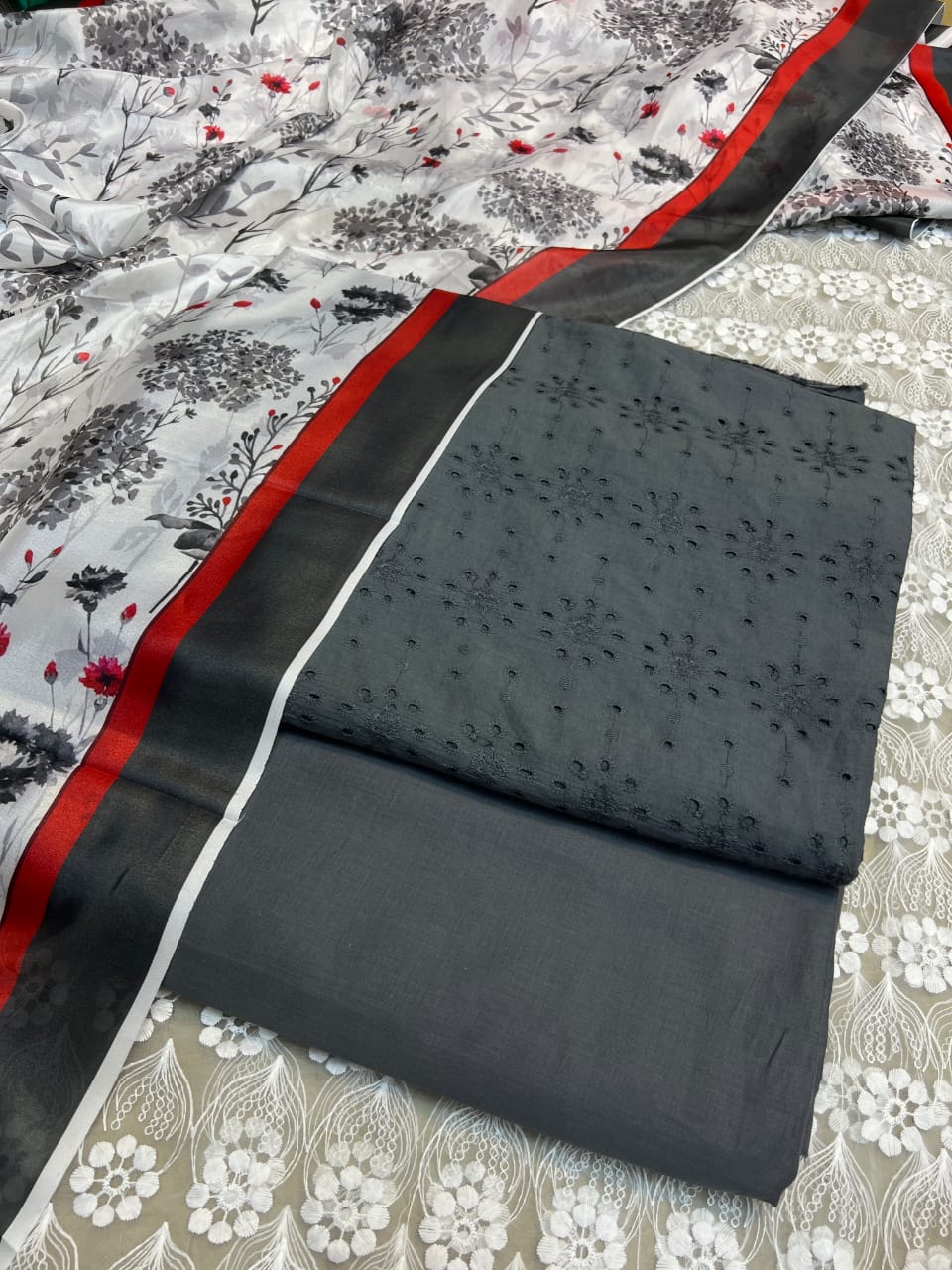 Chickenkari cutwork dresses with medium silk duppata limited stock