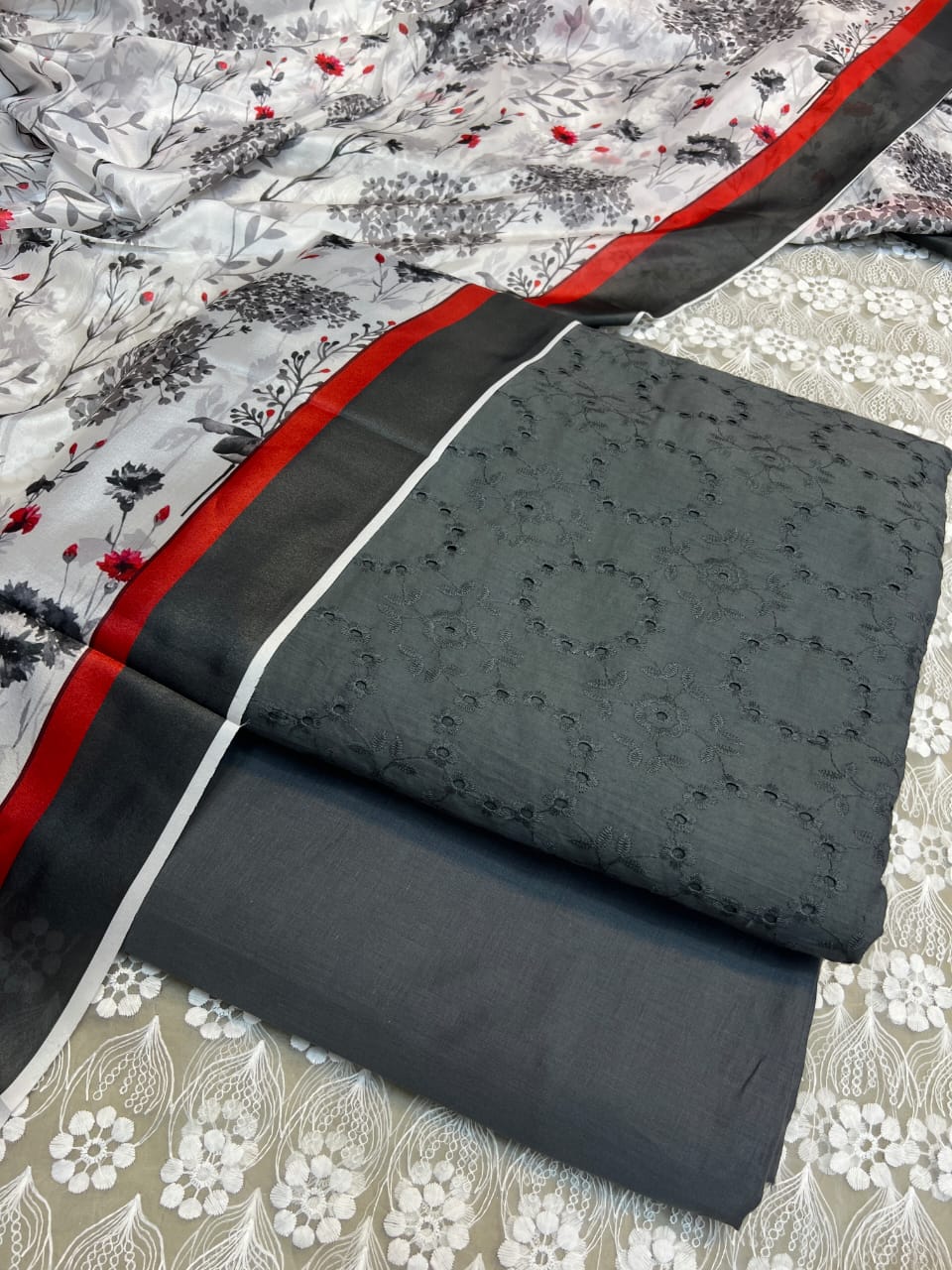 Chickenkari cutwork dresses with medium silk duppata limited stock