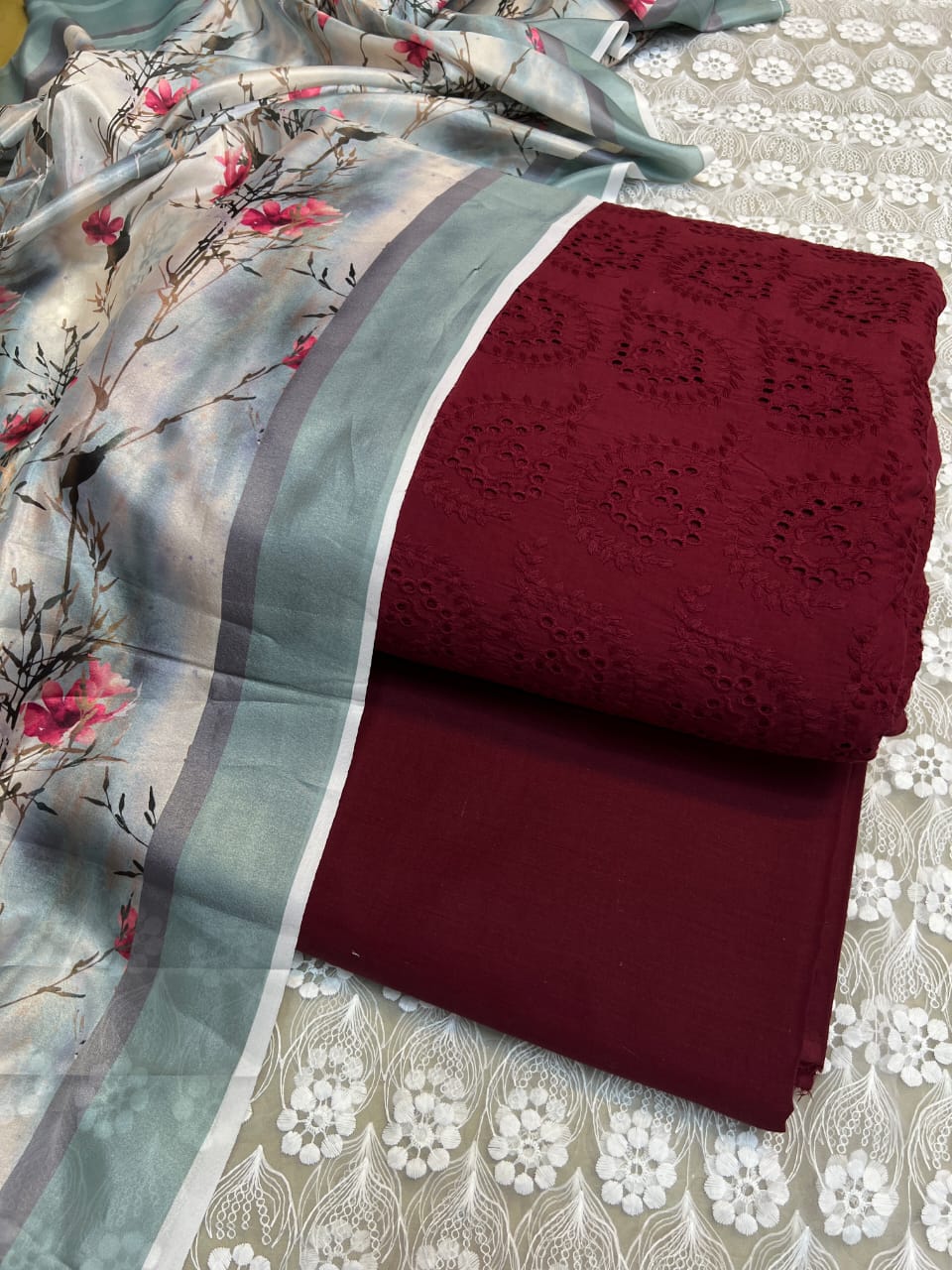 Chickenkari cutwork dresses with medium silk duppata limited stock