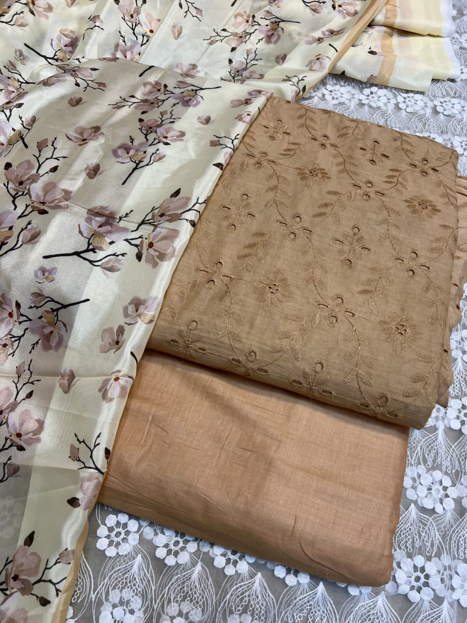 Chickenkari cutwork dresses with medium silk duppata limited stock