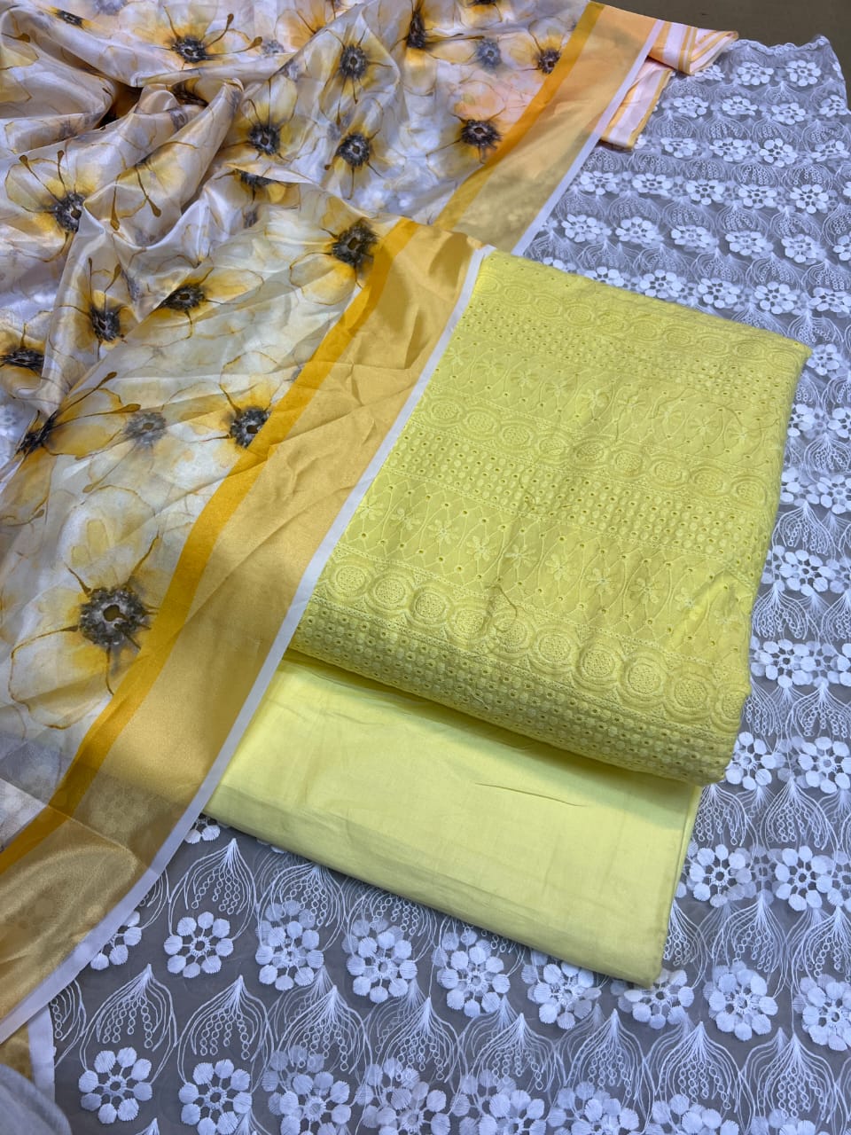 Chickenkari cutwork dresses with medium silk duppata limited stock