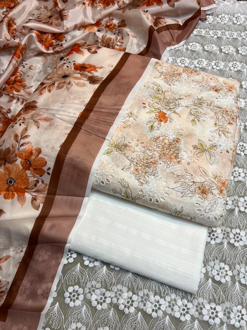 Chickenkari cutwork dresses with medium silk duppata limited stock