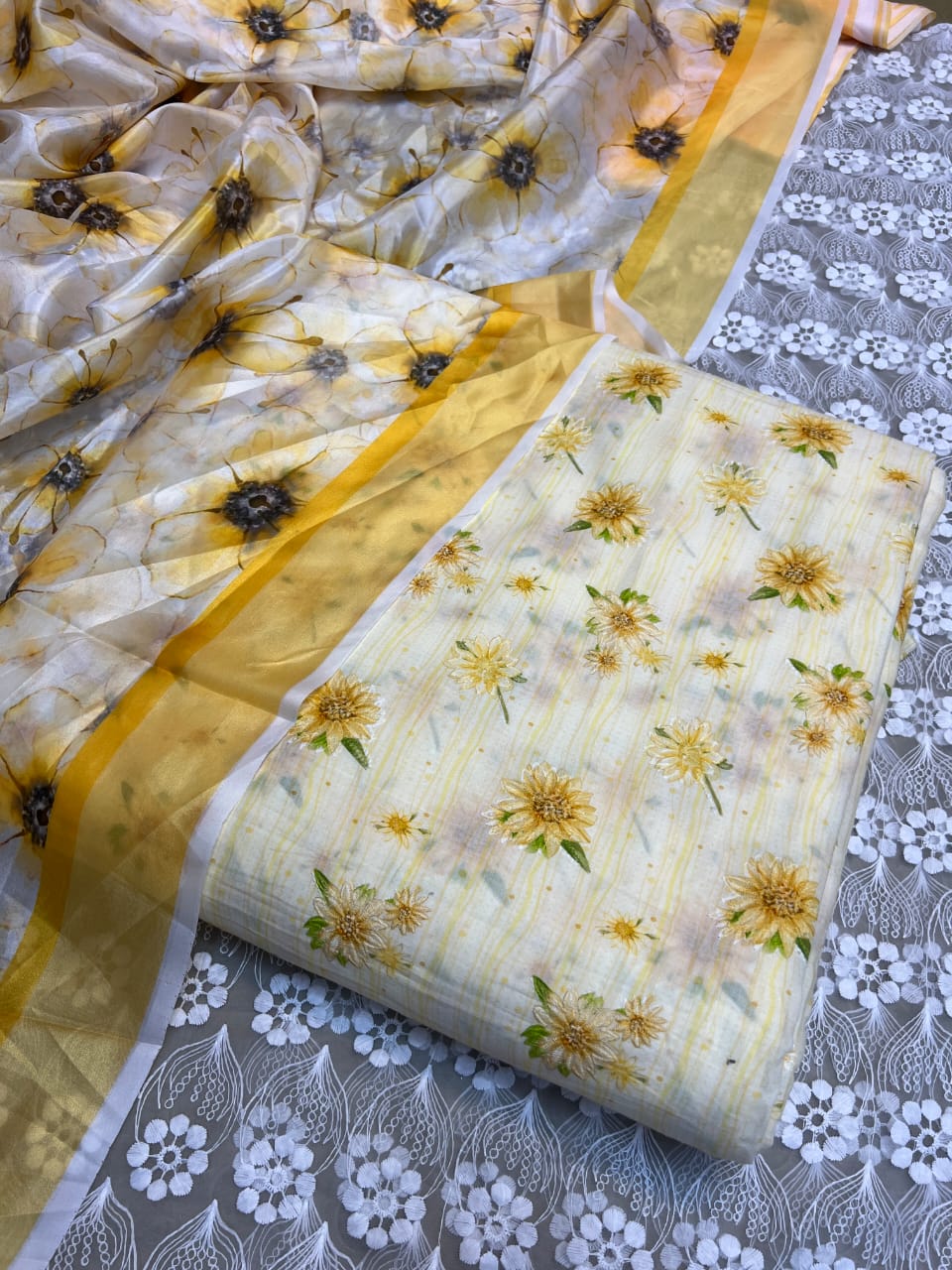 Chickenkari cutwork dresses with medium silk duppata limited stock