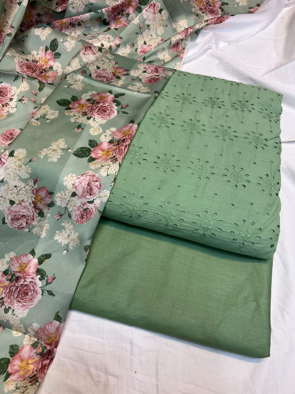 Chickenkari cutwork dresses with medium silk duppata limited stock