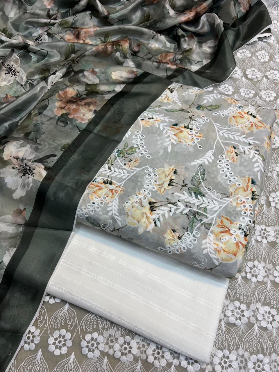 Chickenkari cutwork dresses with medium silk duppata limited stock