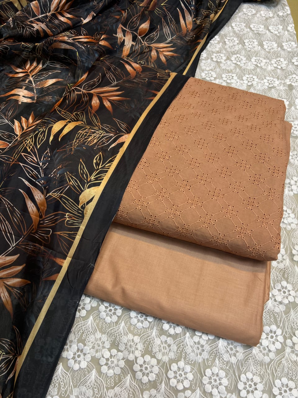 Chickenkari cutwork dresses with medium silk duppata limited stock