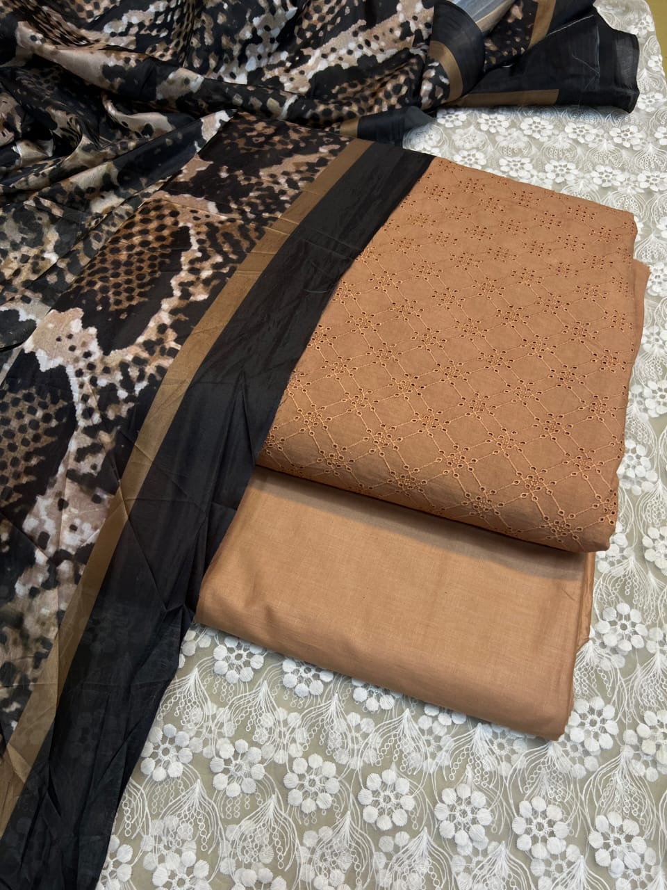 Chickenkari cutwork dresses with medium silk duppata limited stock