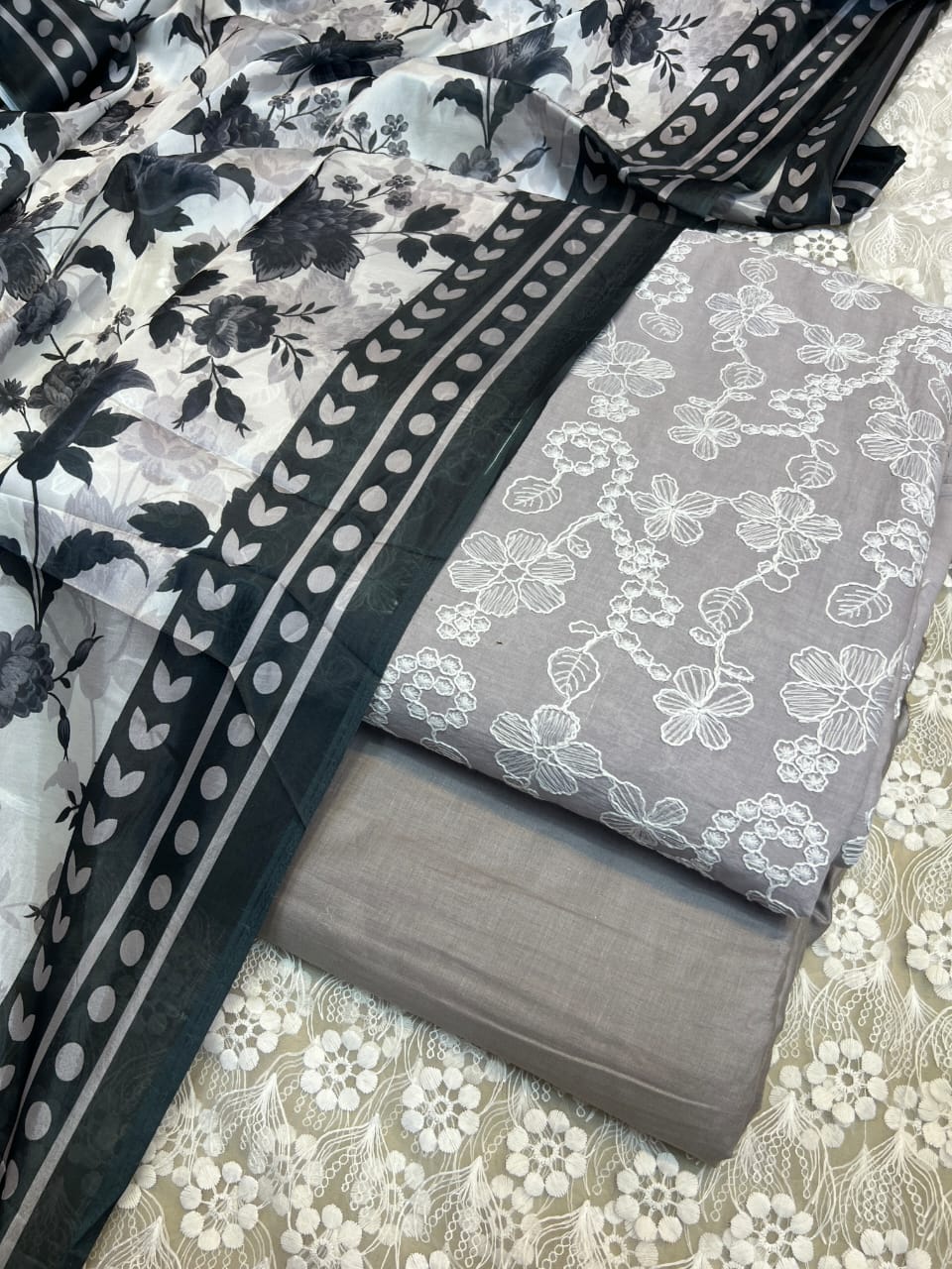 Chickenkari cutwork dresses with medium silk duppata limited stock