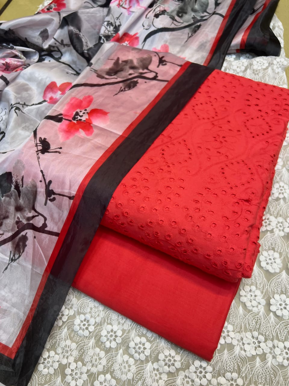 Chickenkari cutwork dresses with medium silk duppata limited stock