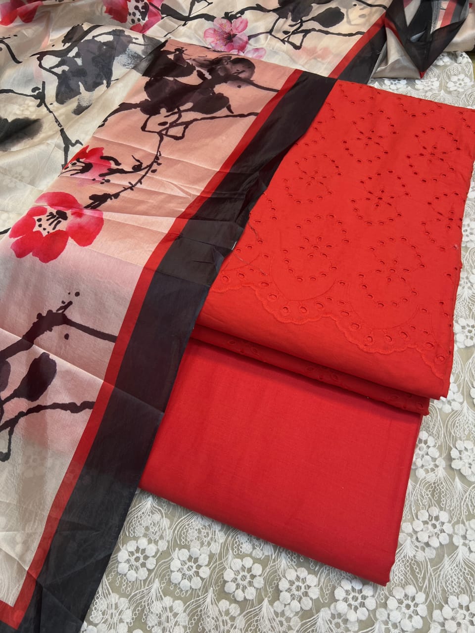 Chickenkari cutwork dresses with medium silk duppata limited stock