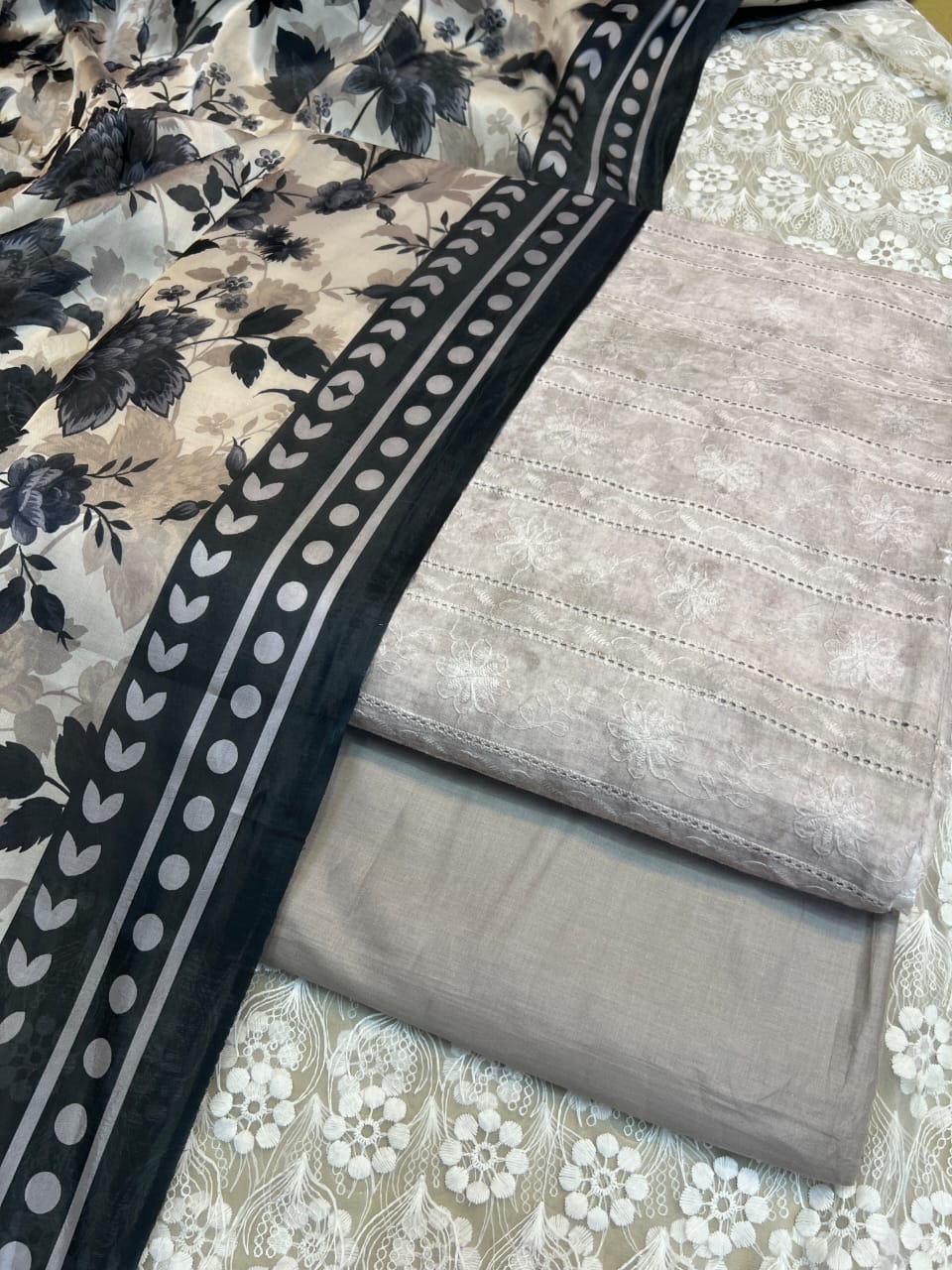 Chickenkari cutwork dresses with medium silk duppata limited stock