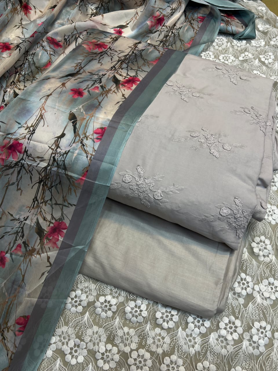 Chickenkari cutwork dresses with medium silk duppata limited stock