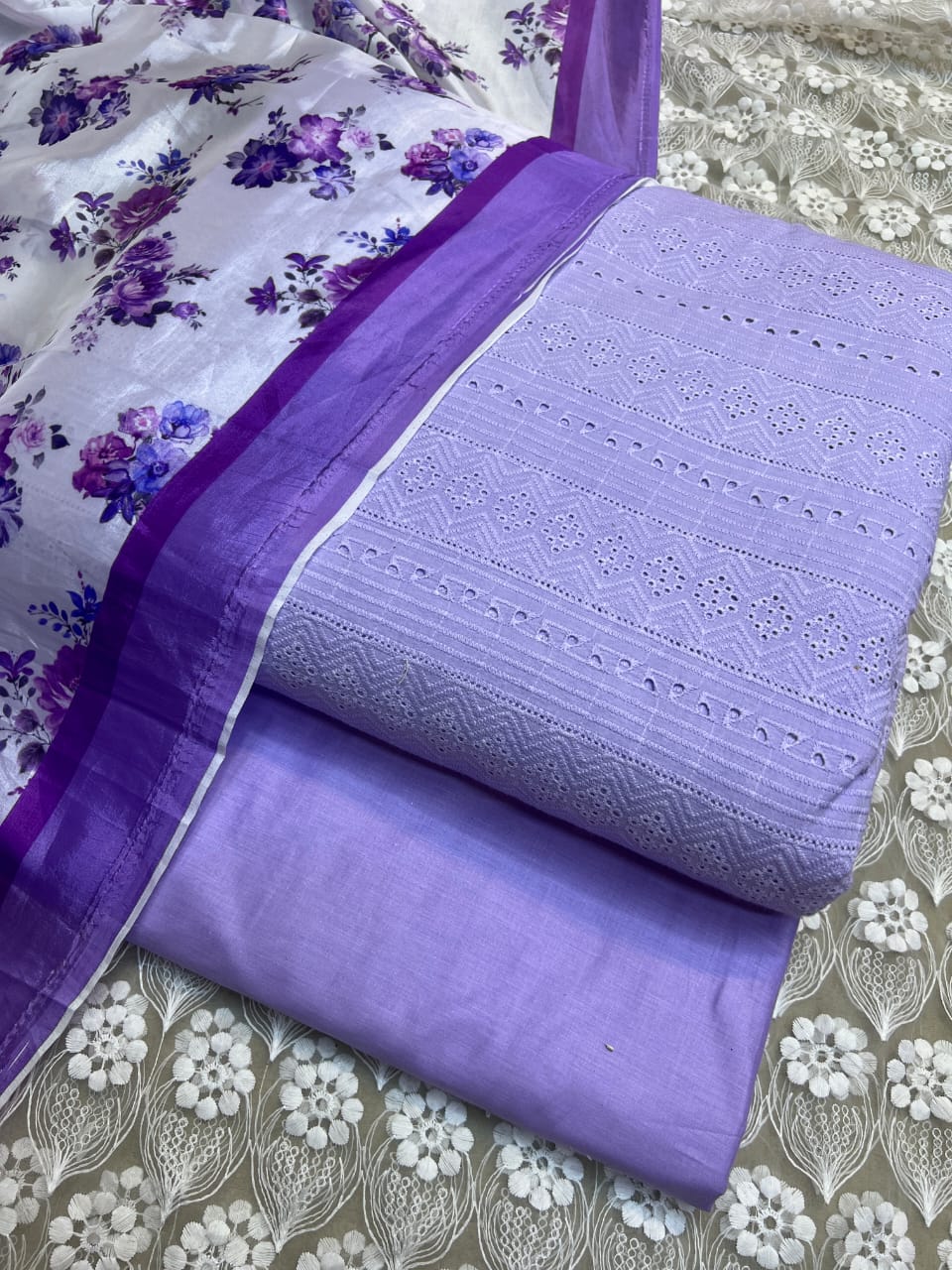 Chickenkari cutwork dresses with medium silk duppata limited stock