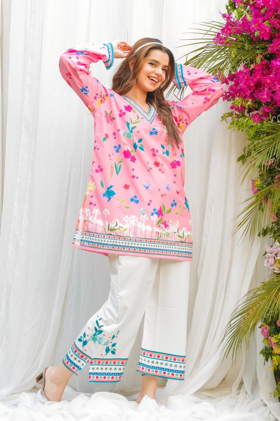 Pink floral digital printed 2pc