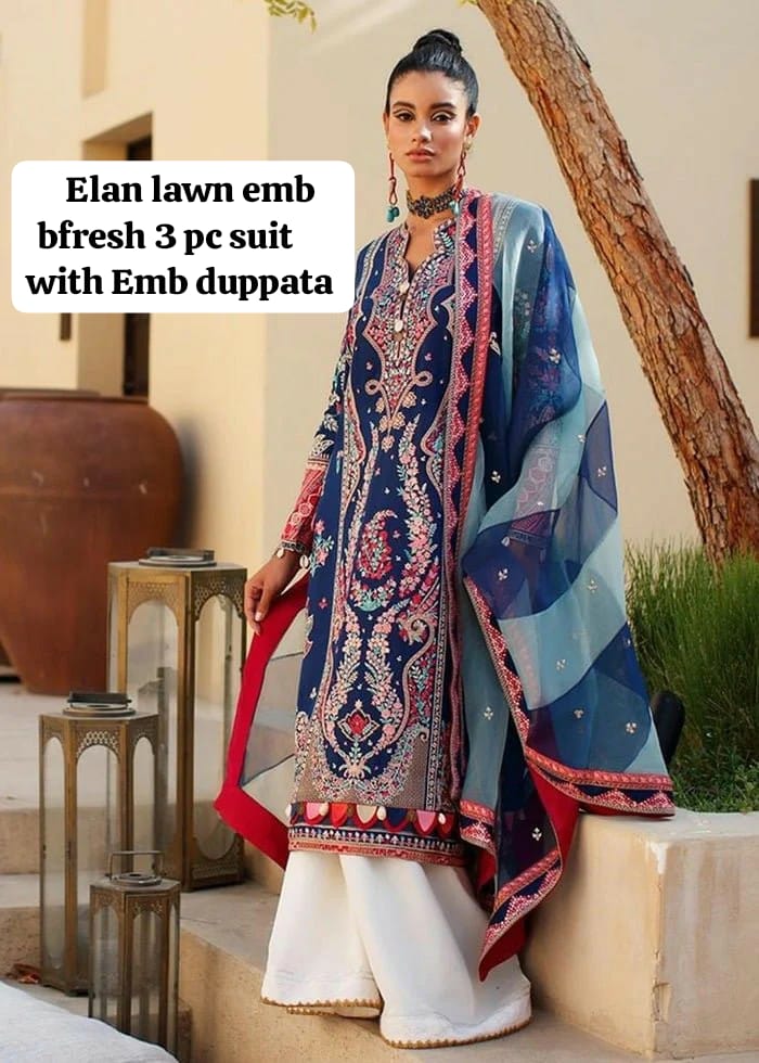 Original elan lawn emb bfresh 3 pc suit with emb dupatta