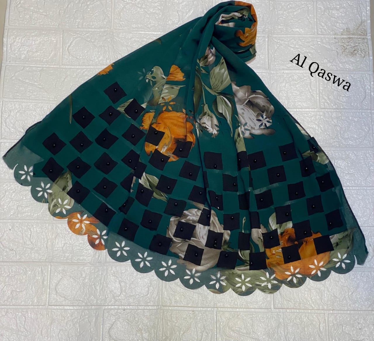 Printed chiffon china Lazer cutwork