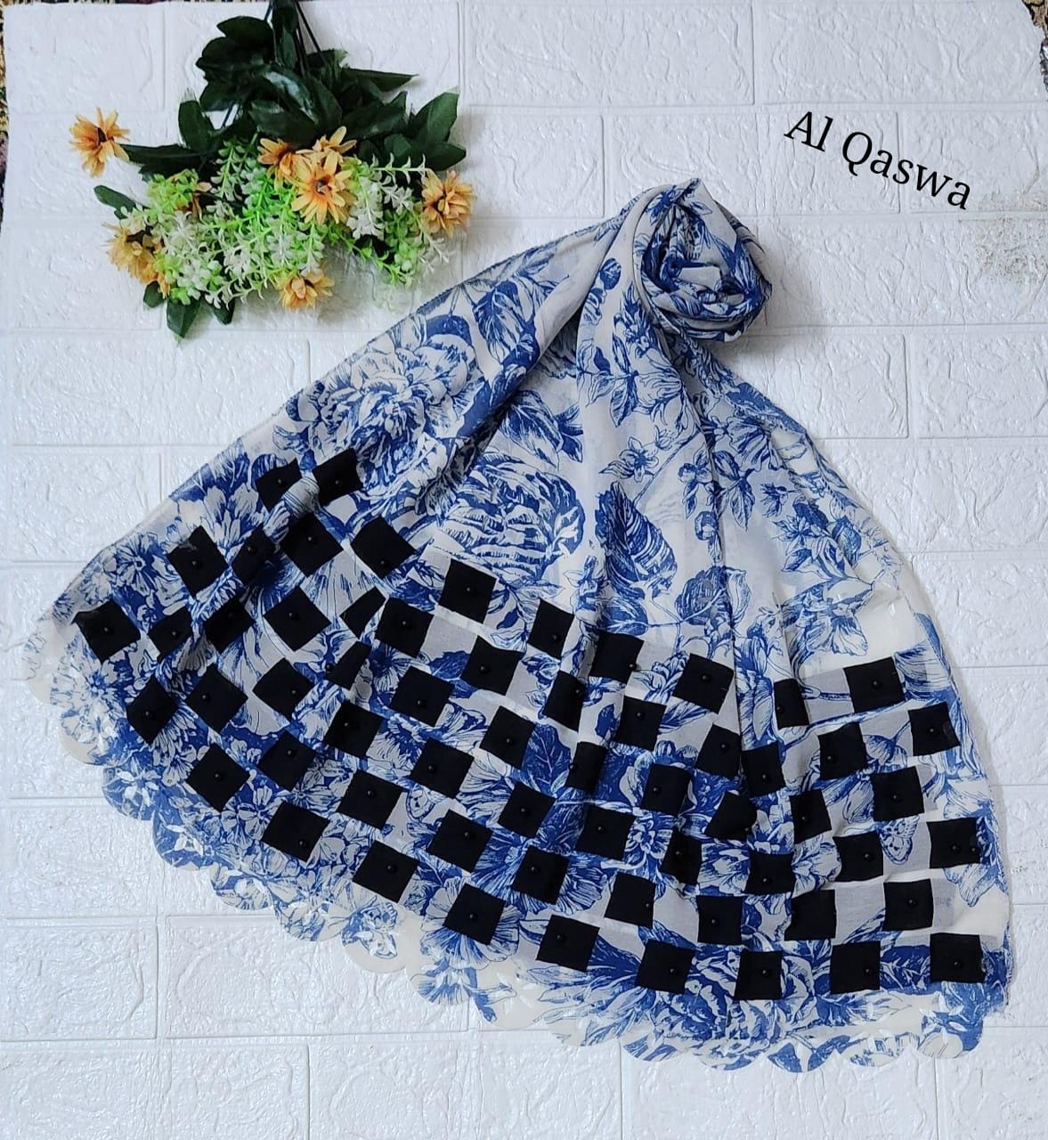 Printed chiffon china Lazer cutwork