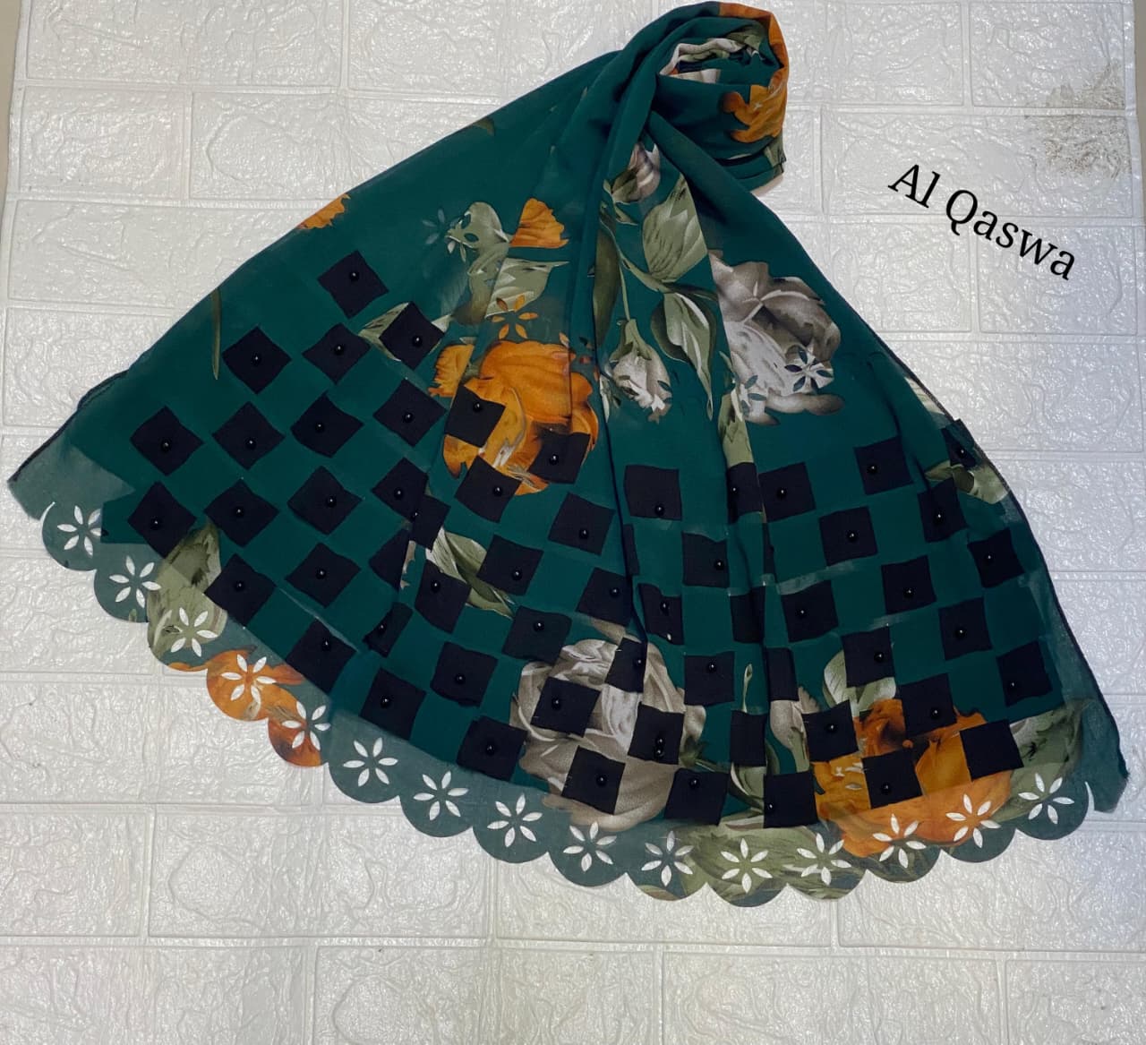 Printed chiffon china Lazer cutwork