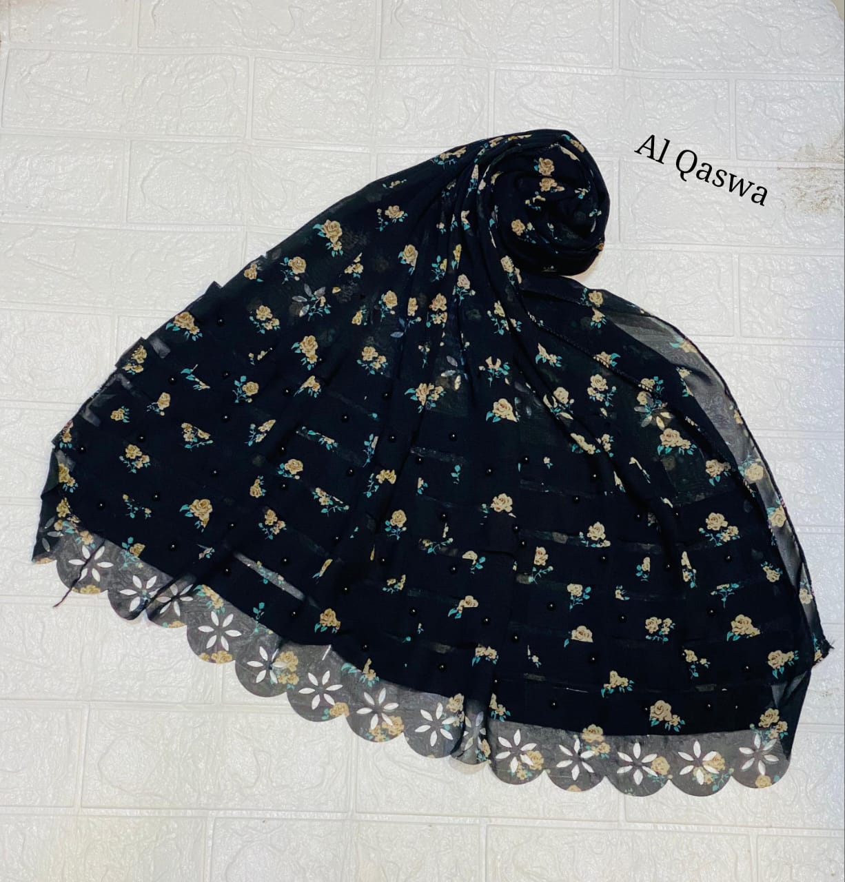 Printed chiffon china Lazer cutwork