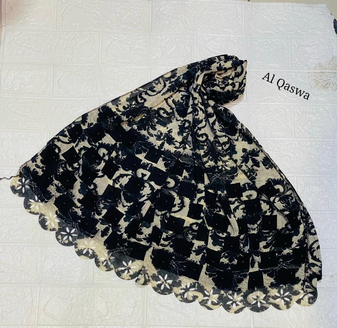 Printed chiffon china Lazer cutwork