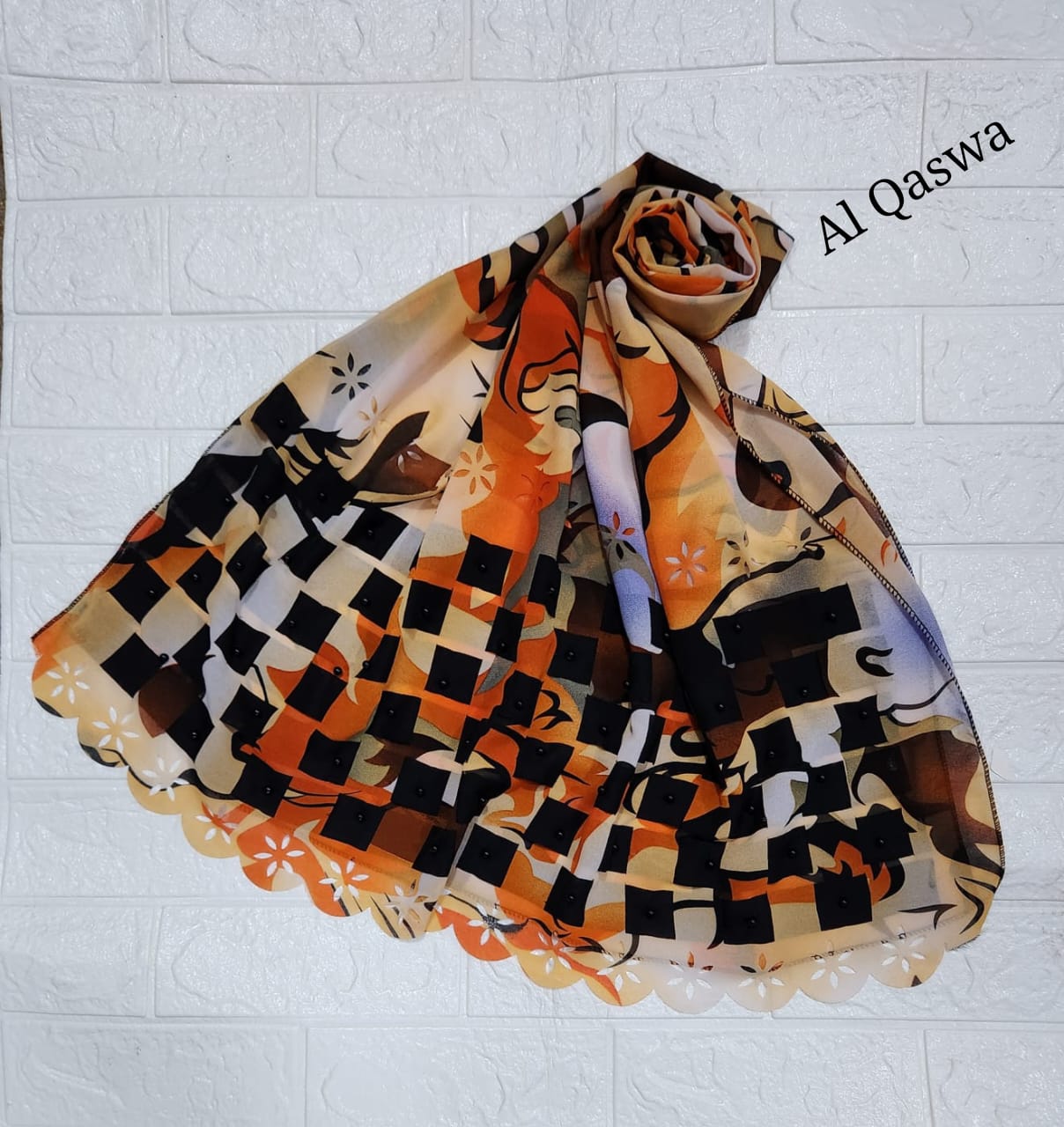 Printed chiffon china Lazer cutwork