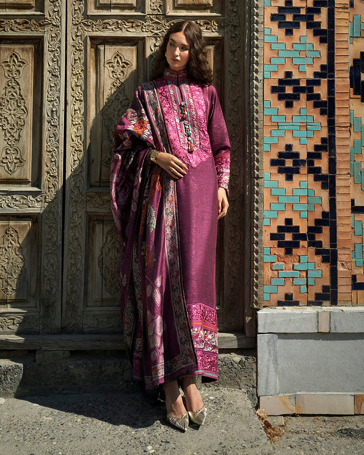 Mushq Broadway Mosaic Reverie MUNWI260106 – Magenta Jacquard Embroidered 3PC Suit with Shawl