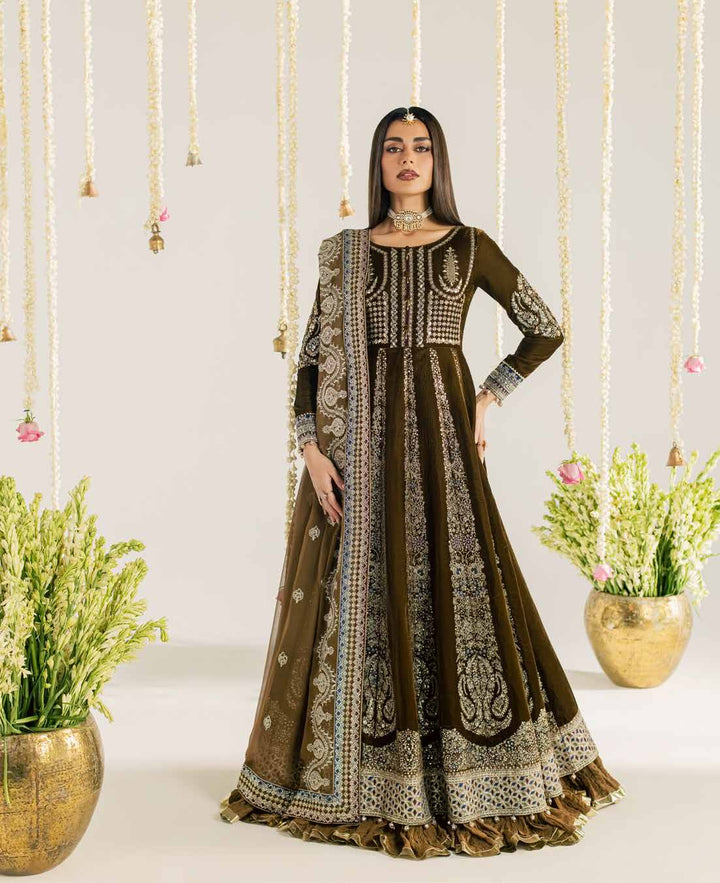 Nureh Maya Velvet NW-133 – Chocolate Brown Embroidered Velvet 3PC Suit (Pre-Order)