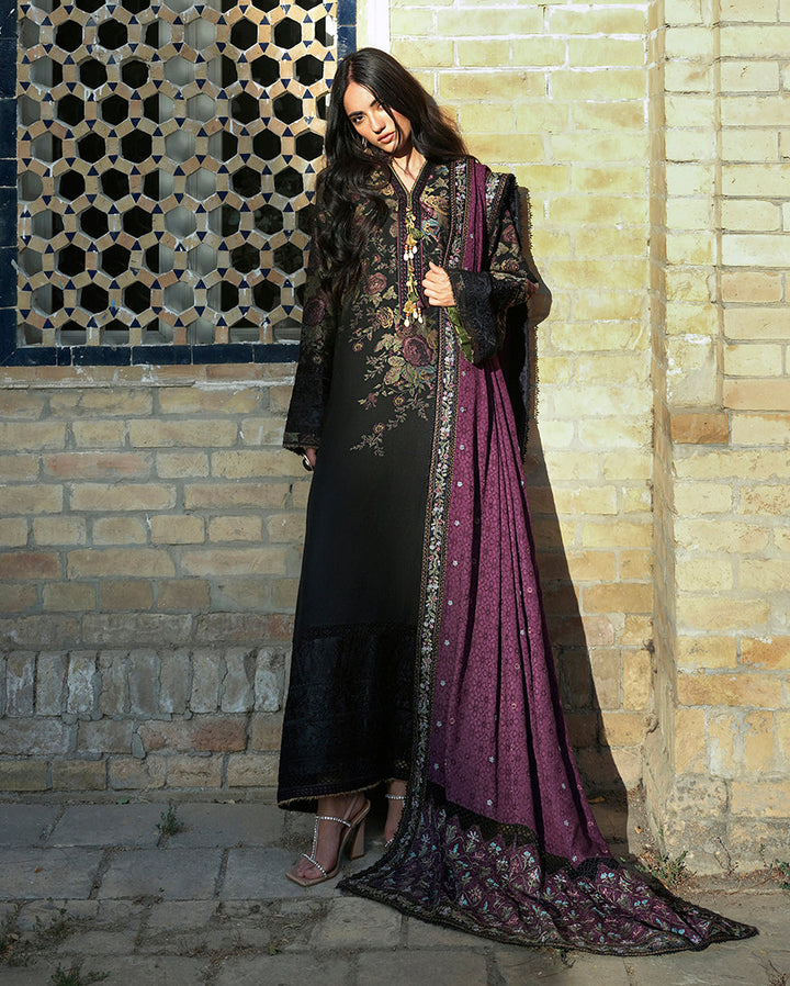 Mushq Broadway Registan Moon MUNWI260102 – Black Jacquard Embroidered 3PC Suit with Shawl