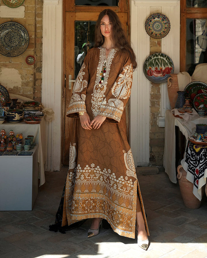 Mushq Broadway Samarkand Jewel MUNWI260101 – Mustard Jacquard Embroidered 3PC Suit with Shawl