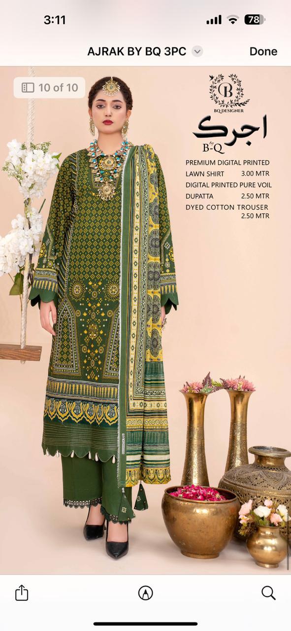 Lawn 3 pcs by ajrak bq
